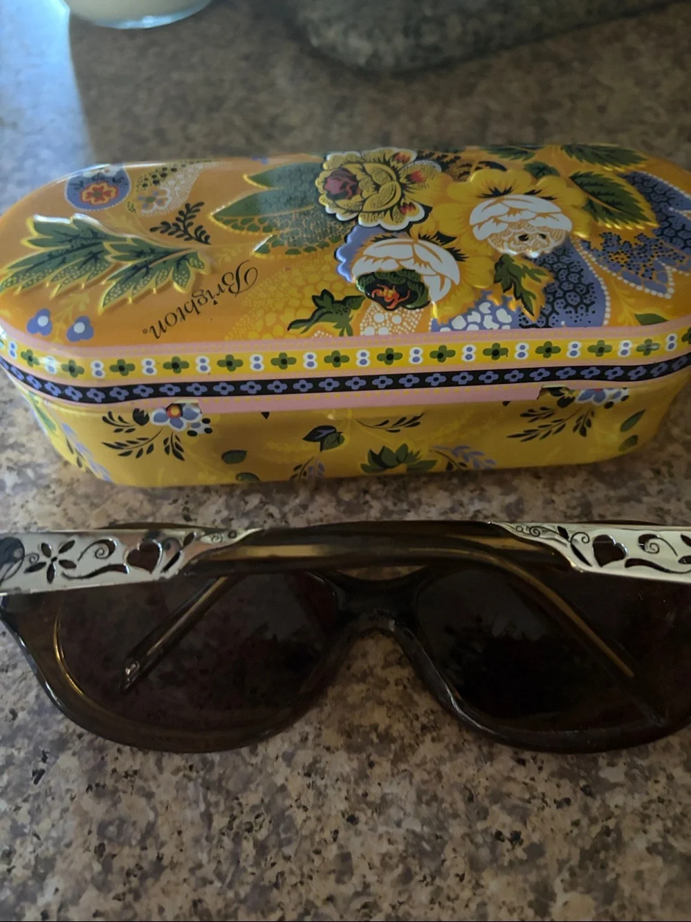 Brighton Brown Oversized Sunglasses with Yellow Floral Tin